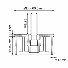 Tappo a martello con stelo filettato per tubo tondo 60 mm M8x23 Nero