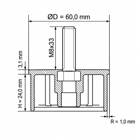 Tappo a martello con stelo filettato per tubo tondo 60 mm M8x33 inserto con perno EMFA GmbH